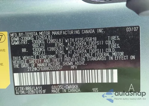 2008 Lexus Rx 350 из США, поврежденный, VIN 2T2HK31U88C055907